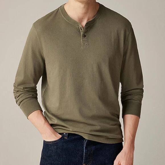 J Crew Men's Vintage Wash Long Sleeve Henley Shirt Medium Misty Olive - Picture 1 of 16